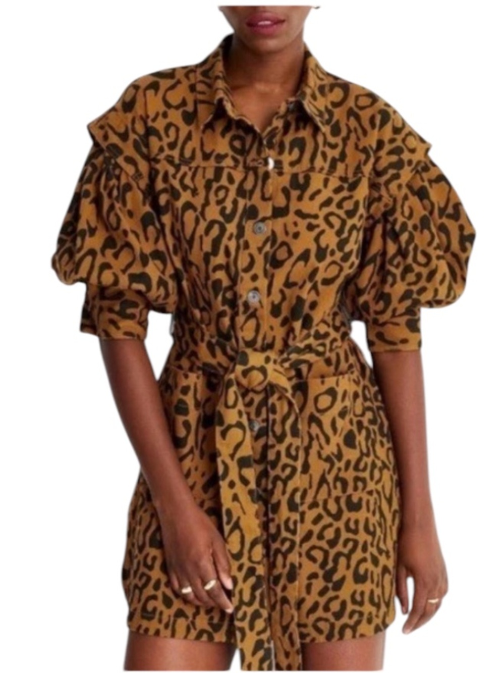 Leopard Print Button-Down Utility Shirt Dress/Jacket - NWT